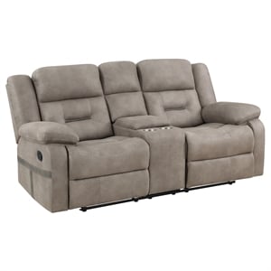 Pemberly Row Polyester Upholstered Manual Console Loveseat in Brown