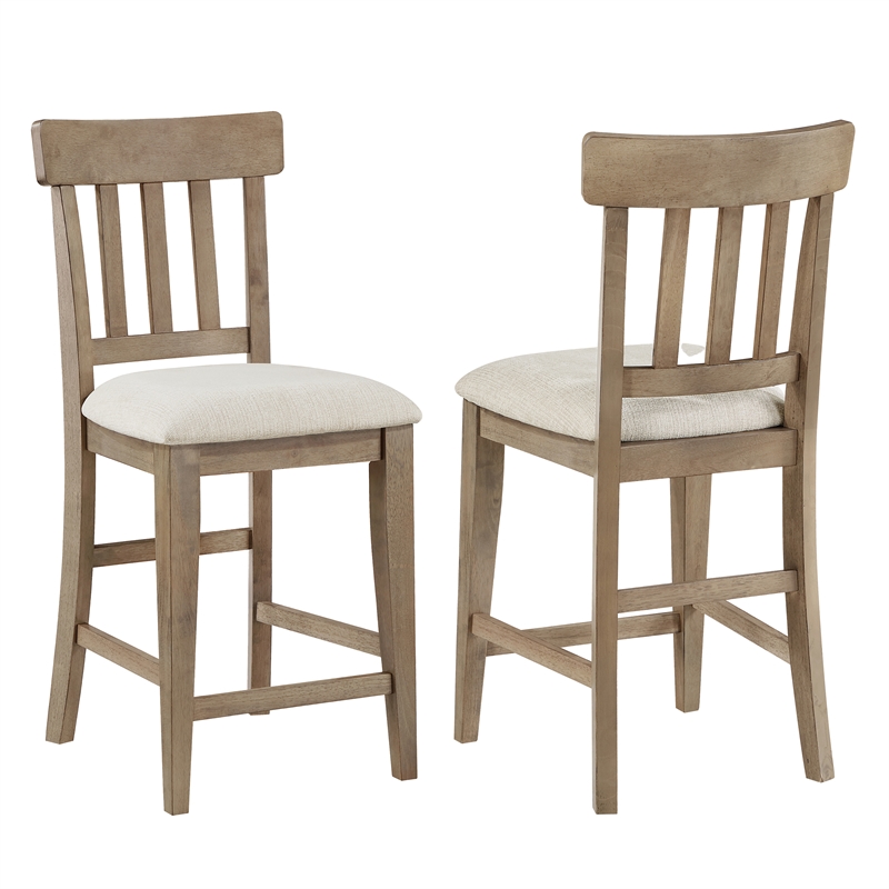Pemberly Row Polyester Upholstered Counter Chair in Brown (Set of 2)