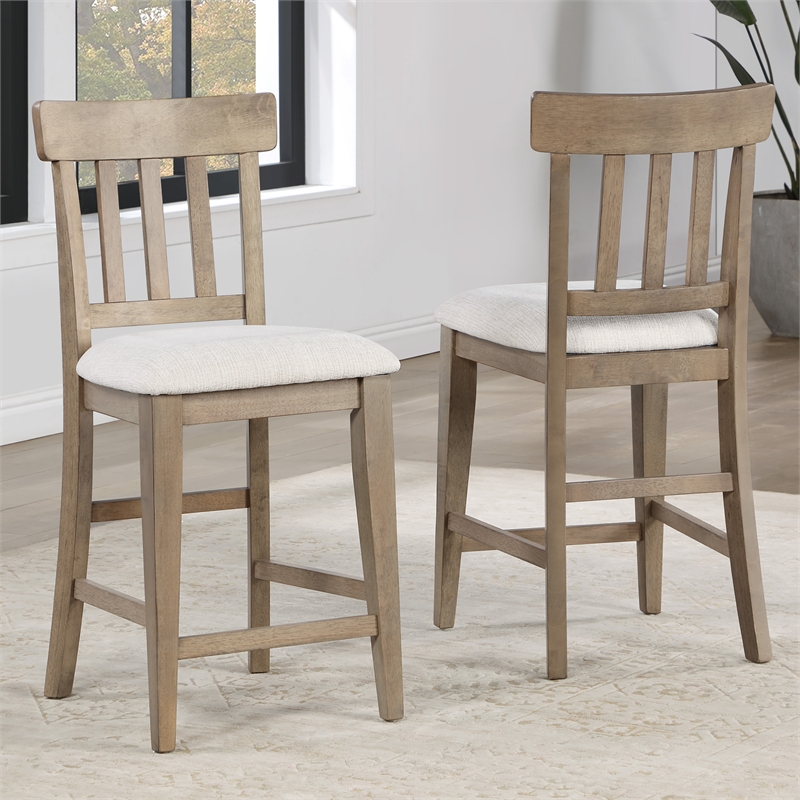 Pemberly Row Polyester Upholstered Counter Chair in Brown (Set of 2)