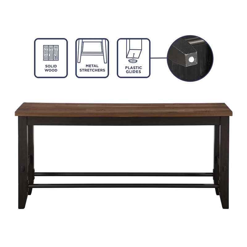 Pemberly Row Contemporary Rubberwood and Iron Counter Bench in Black