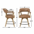 Pemberly Row Transitional Faux Leather Swivel Counter Arm Chair in Brown