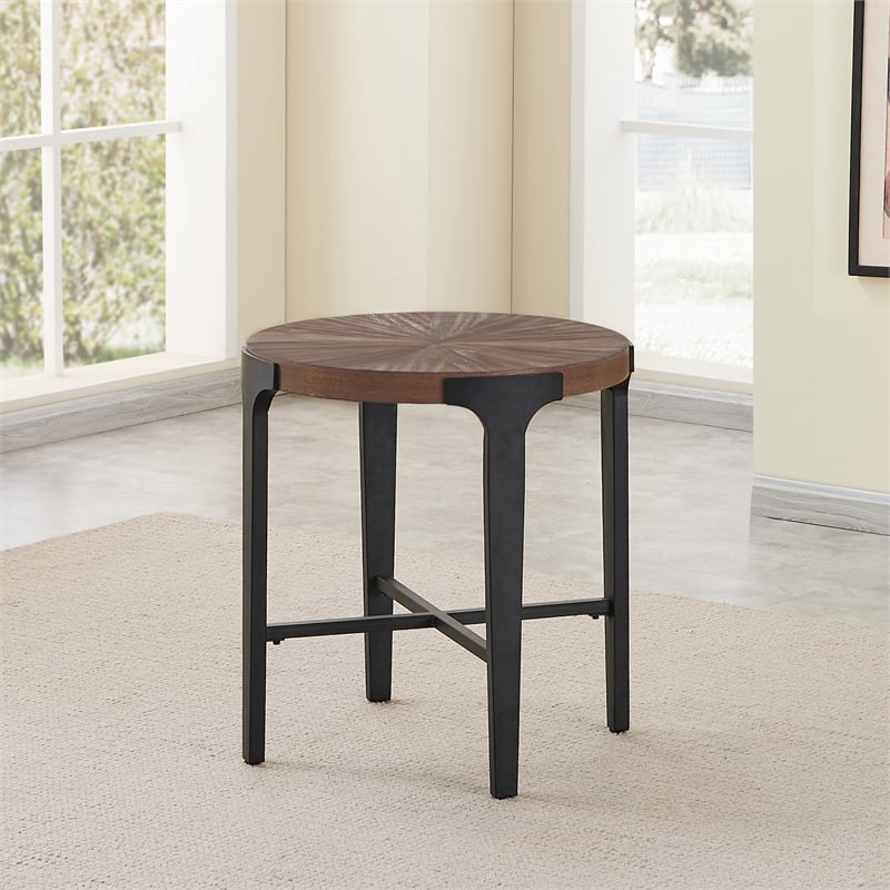 Pemberly Row Contemporary Engineered Wood Round End Table in Brown