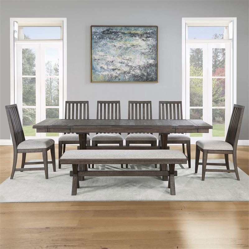 Pemberly Row Engineered Wood and Polyester Upholstered Bench in Black