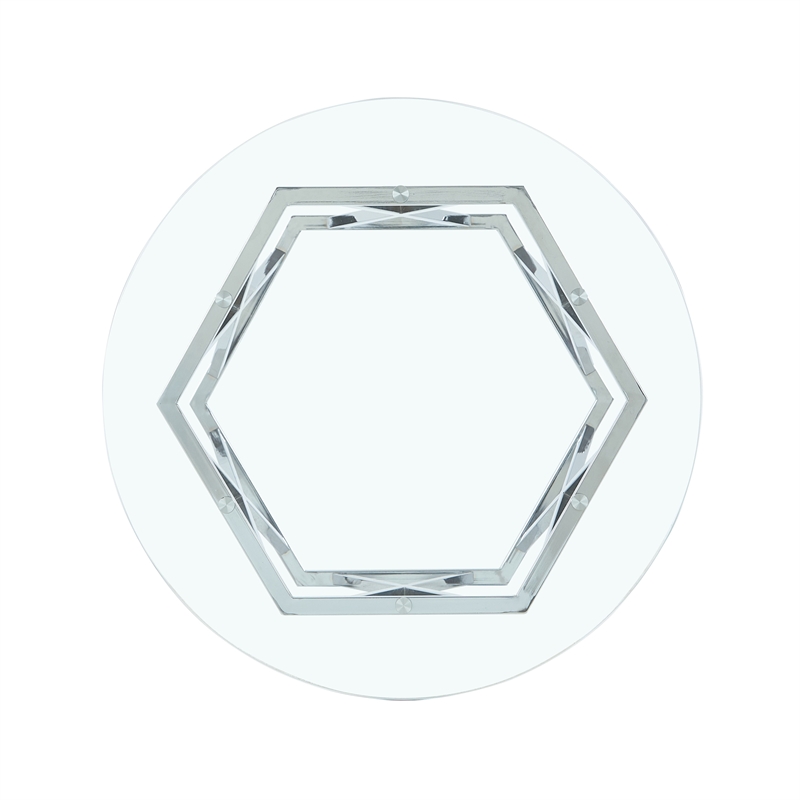 Pemberly Row Contemporary Round Tempered Glass Cocktail Table in Silver