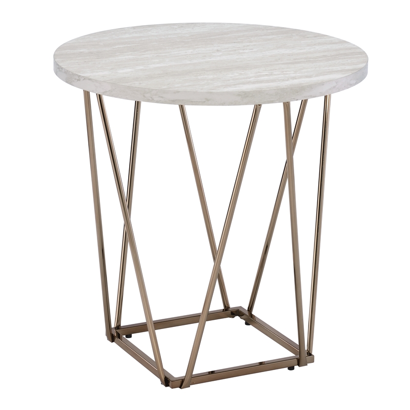 Pemberly Row Engineered Wood/Faux Marble Top End Table in Gray