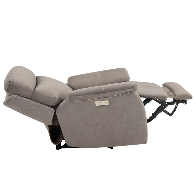 Pemberly Row Polyester Upholstered Single Power Recliner in Gray