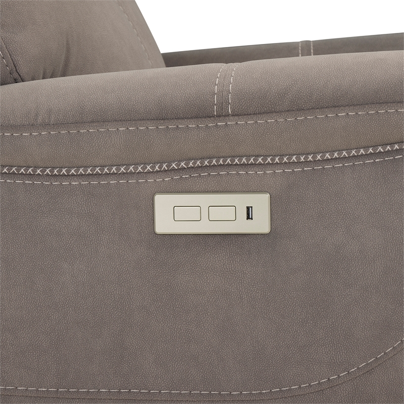 Pemberly Row Polyester Upholstered Single Power Recliner in Gray