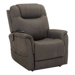 Pemberly Row Polyester Power Lift Chair with Power Headrest in Brown