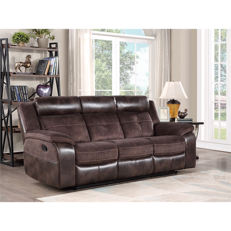 Pemberly Row Polyestered Upholstered Manual Recliner Sofa in Brown