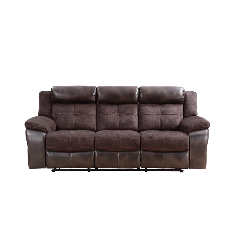 Pemberly Row Polyestered Upholstered Manual Recliner Sofa in Brown