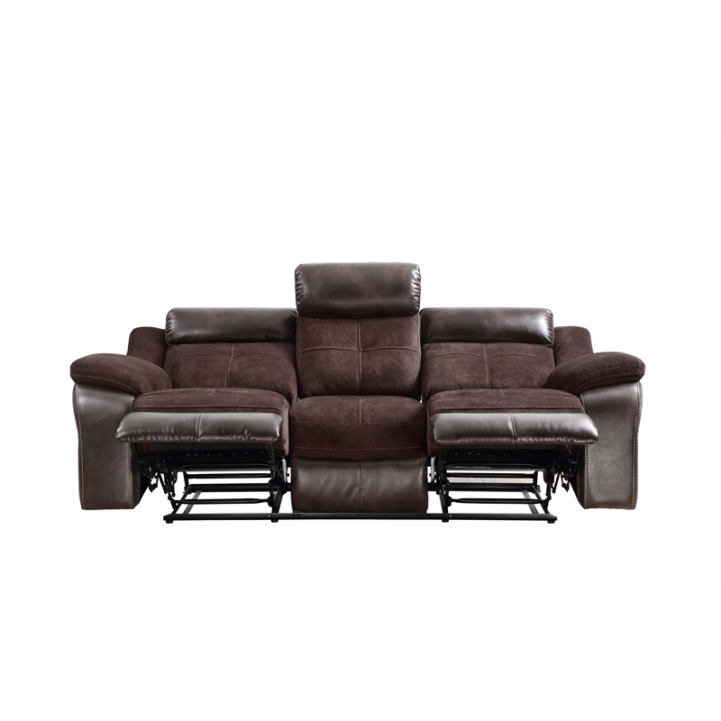 Pemberly Row Polyestered Upholstered Manual Recliner Sofa in Brown