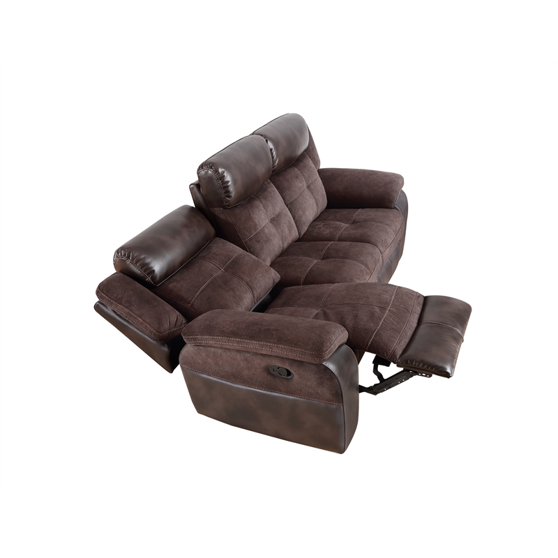 Pemberly Row Polyestered Upholstered Manual Recliner Sofa in Brown