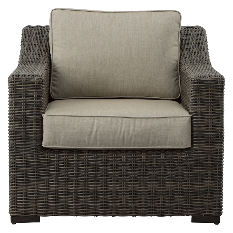 Pemberly Row Lounge Chair with Half Round Wicker in Brown (Set of 2)