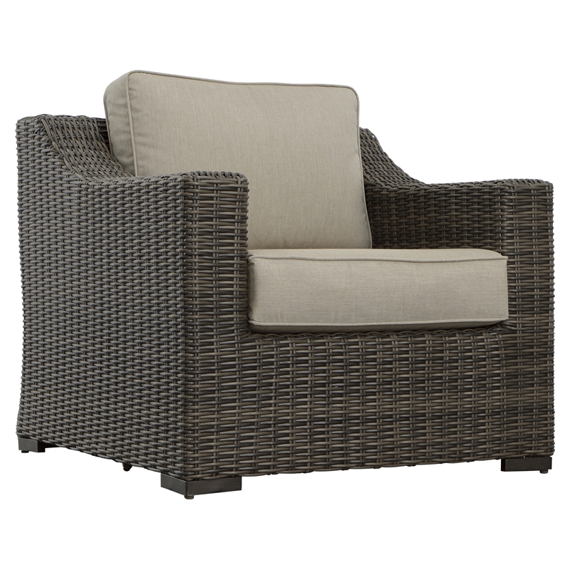 Pemberly Row Lounge Chair with Half Round Wicker in Brown (Set of 2)