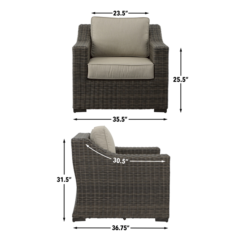 Pemberly Row Lounge Chair with Half Round Wicker in Brown (Set of 2)
