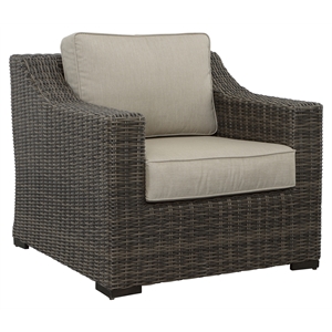 Pemberly Row Lounge Chair with Half Round Wicker in Brown (Set of 2)
