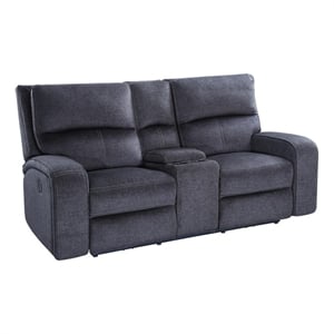 Pemberly Row Polyester Upholstered Power Console Loveseat in Gray