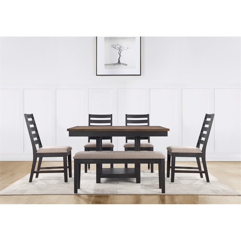 Pemberly Row Solid Wood and Polyester Upholstered Bench in Black