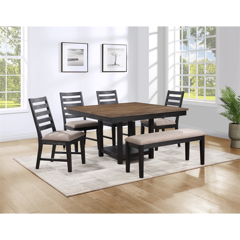 Pemberly Row Solid Wood and Polyester Upholstered Bench in Black