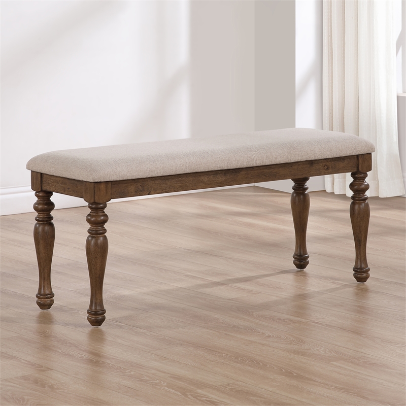 Pemberly Row Farmhouse / Country Polyester Upholstered Bench in Brown