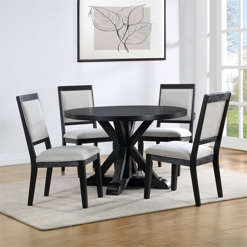 Pemberly Row Polyester Upholstered Dining Chair in Black (Set of 2)