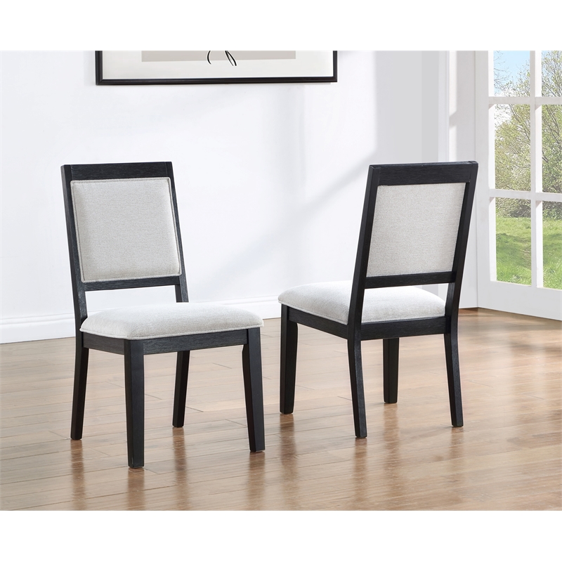 Pemberly Row Polyester Upholstered Dining Chair in Black (Set of 2)