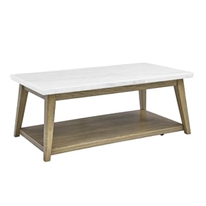 Pemberley Row Marble White Cocktail Table Rectangular with Casters 48&quot Unassembled