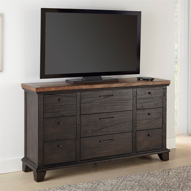 Pemberly Row Farmhouse Acacia Wood 6-Drawers Bedroom Dresser in Brown