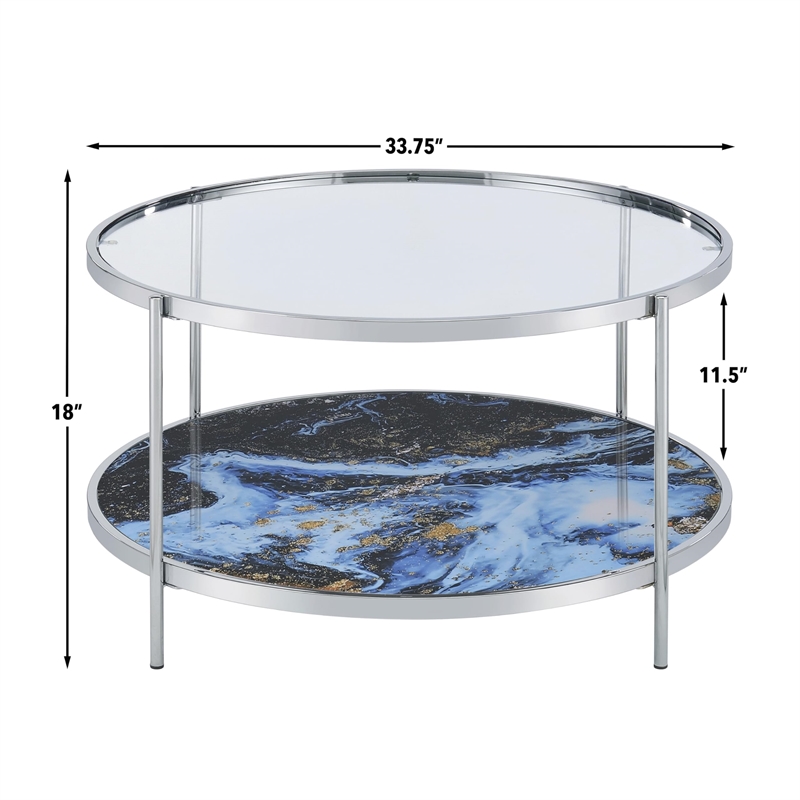 Pemberly Row Contemporary Reversible Round Cocktail Table in Clear