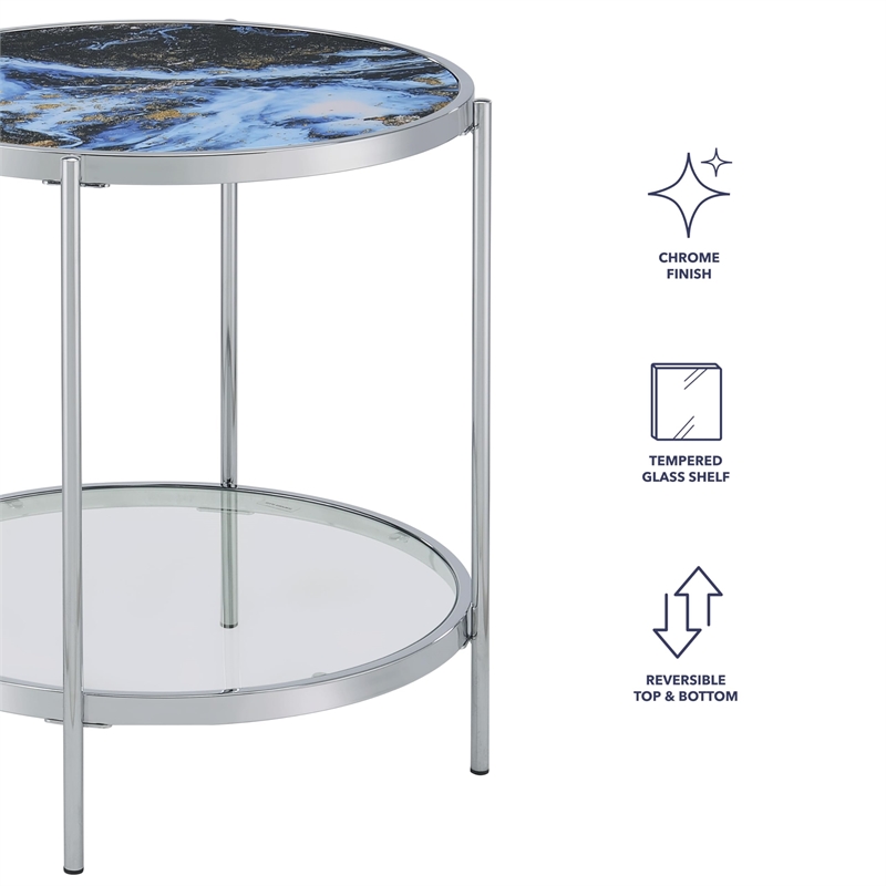 Pemberly Row Contemporary Reversible Round End Table in Clear