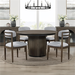 Pemberly Row Contemporary 5-Piece 52&quot Round Dining Set in Brown