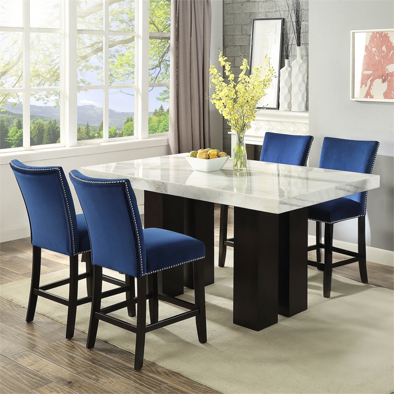 Pemberly Row Contemporary 5-piece Rectangle Counter Set with Blue Chairs