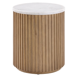 Pemberly Row Contemporary White Marble Top End Table in Toffee Finish