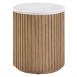 Pemberly Row Contemporary White Marble Top End Table in Toffee Finish