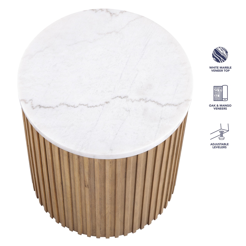 Pemberly Row Contemporary White Marble Top End Table in Toffee Finish