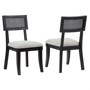 Pemberly Row Polyester Fabric Contemporary Cane Side Chair in Black