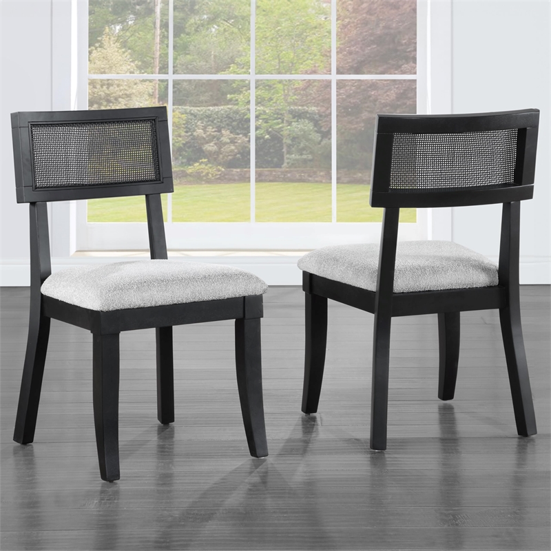 Pemberly Row Polyester Fabric Contemporary Cane Side Chair in Black