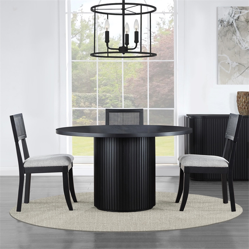 Pemberly Row Polyester Fabric Contemporary Cane Side Chair in Black