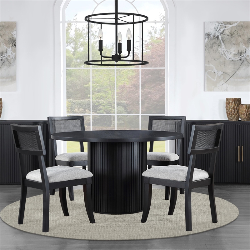 Pemberly Row Polyester Fabric Contemporary Cane Side Chair in Black