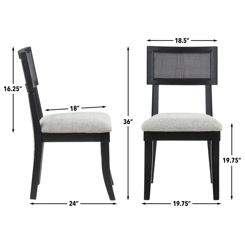 Pemberly Row Polyester Fabric Contemporary Cane Side Chair in Black