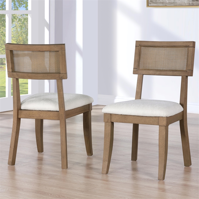 Pemberly Row Polyester Fabric Contemporary Cane Side Chair in Brown