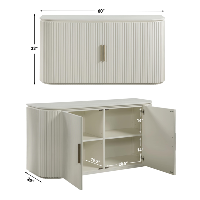 Pemberly Row Engineered Wood Contemporary Server in Ivory Finish
