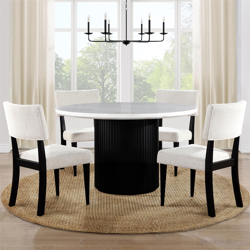 Pemberly Row Polyester Fabric Contemporary Side Chair in Black
