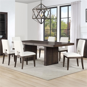 Pemberly Row 5-Piece 78-96&quot Dining Table Set with White Linen-Look Chairs