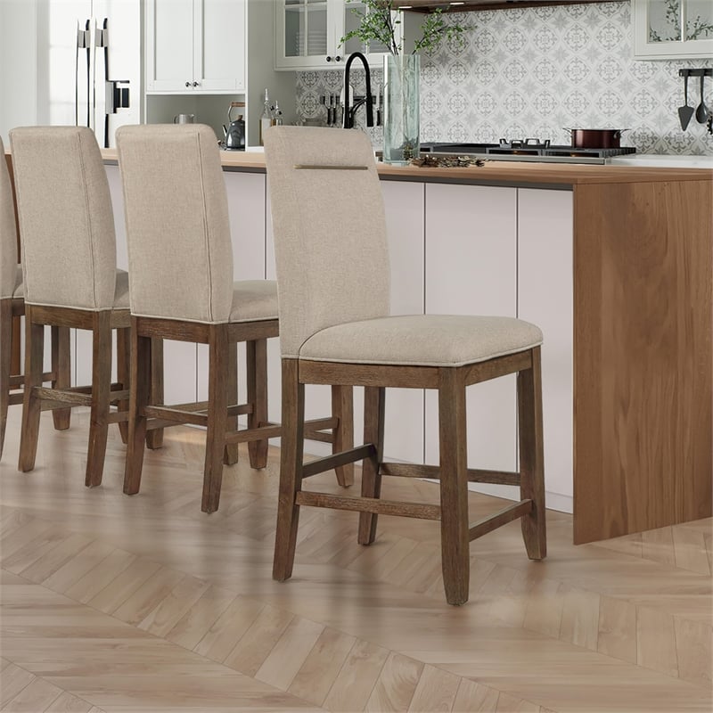 Pemberly Row Polyester Fabric Contemporary Counter Chair in Brown