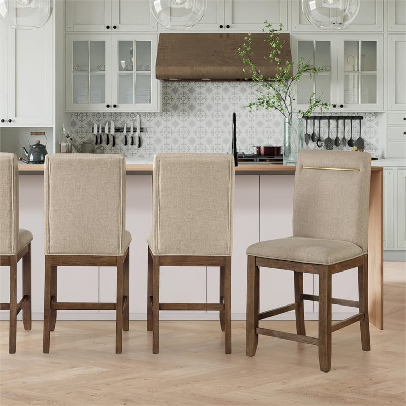Pemberly Row Polyester Fabric Contemporary Counter Chair in Brown