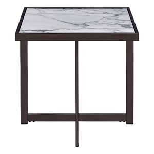 Pemberly Row Contemporary Sintered Stone Square End Table in White