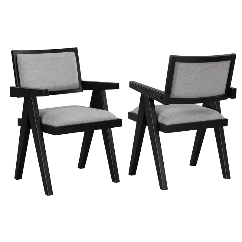 Pemberly Row Polyester Fabric Contemporary Black Arm Chair in Gray
