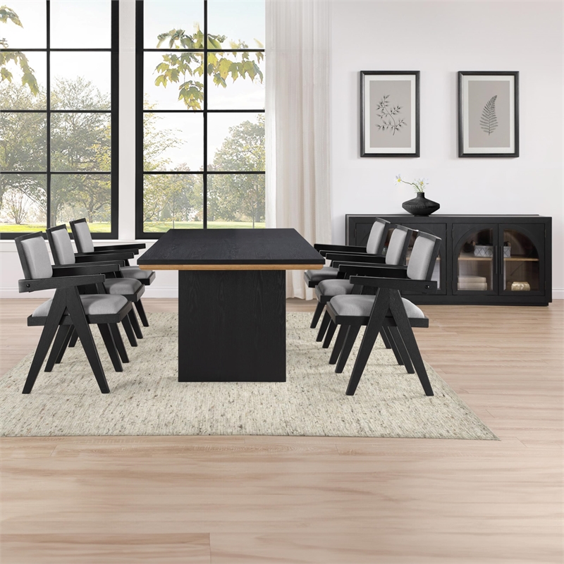 Pemberly Row Polyester Fabric Contemporary Black Arm Chair in Gray