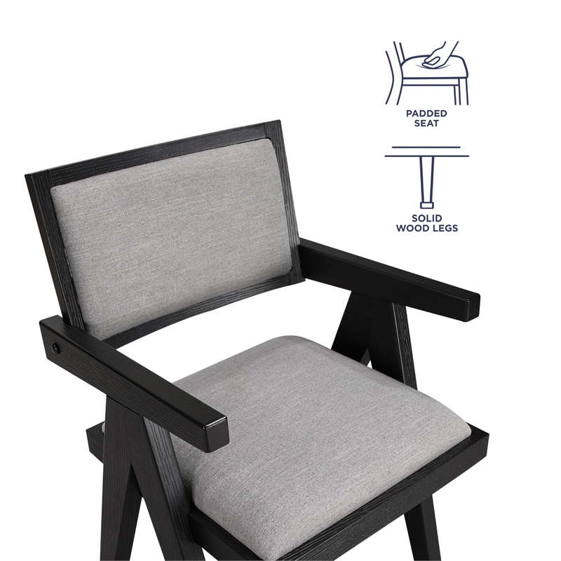 Pemberly Row Polyester Fabric Contemporary Black Arm Chair in Gray